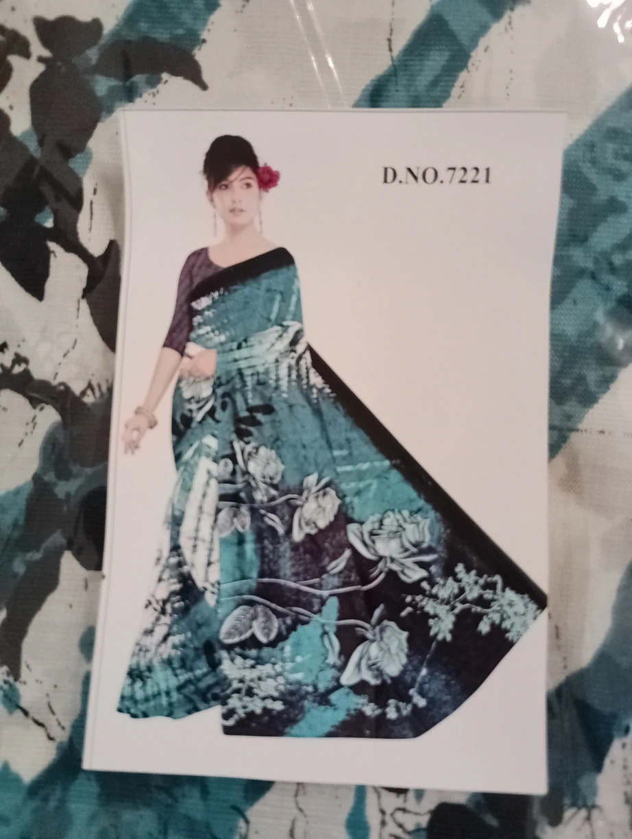 Cotton Silk Floral Printed Saree - Maganeez - Teal Blue Mix